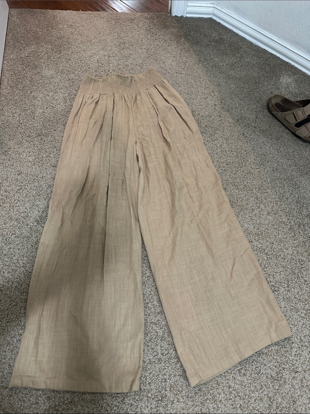 Aakaa Linen-Style Wide Leg Pants in Beige